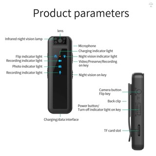 Camera thân 1080P có ghi âm và quay Video Camera Video Mini có thể đeo được với 180° Kẹp lưng ống kính xoay Giá đỡ xe đạp để thực thi pháp luật Giao hàng Du lịch cá nhân