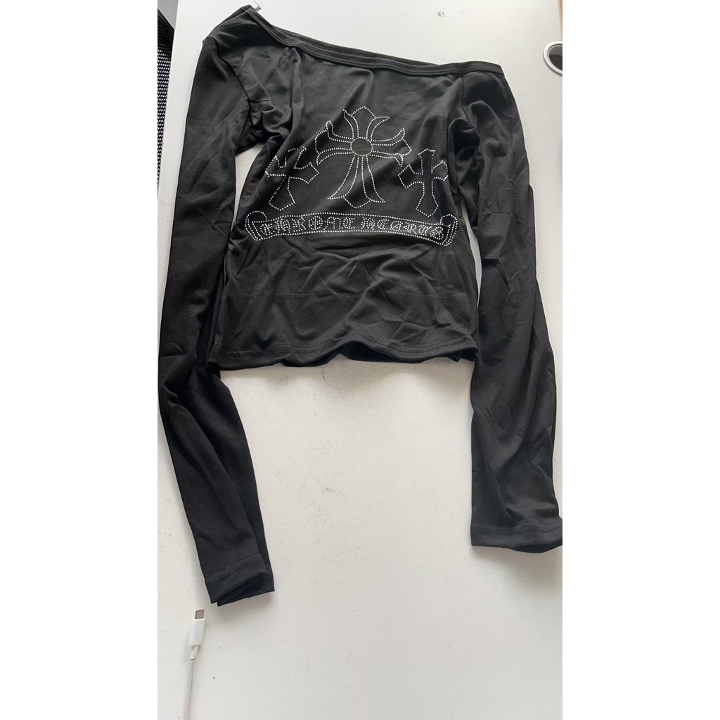 Milyfashion Y2K Hot Khoan Slanted Vai Áo thun dài tay Slim-Fit Slim-Fit Slimmer Look Hot Girl Short Top Niche Chic