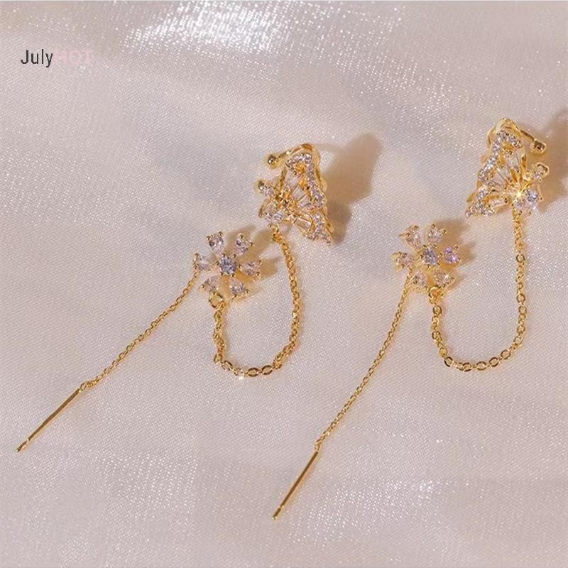 Bông tai kẹp tai pha lê Julyhot có vòng cổ tua rua Massivedeals Trang sức đám cưới