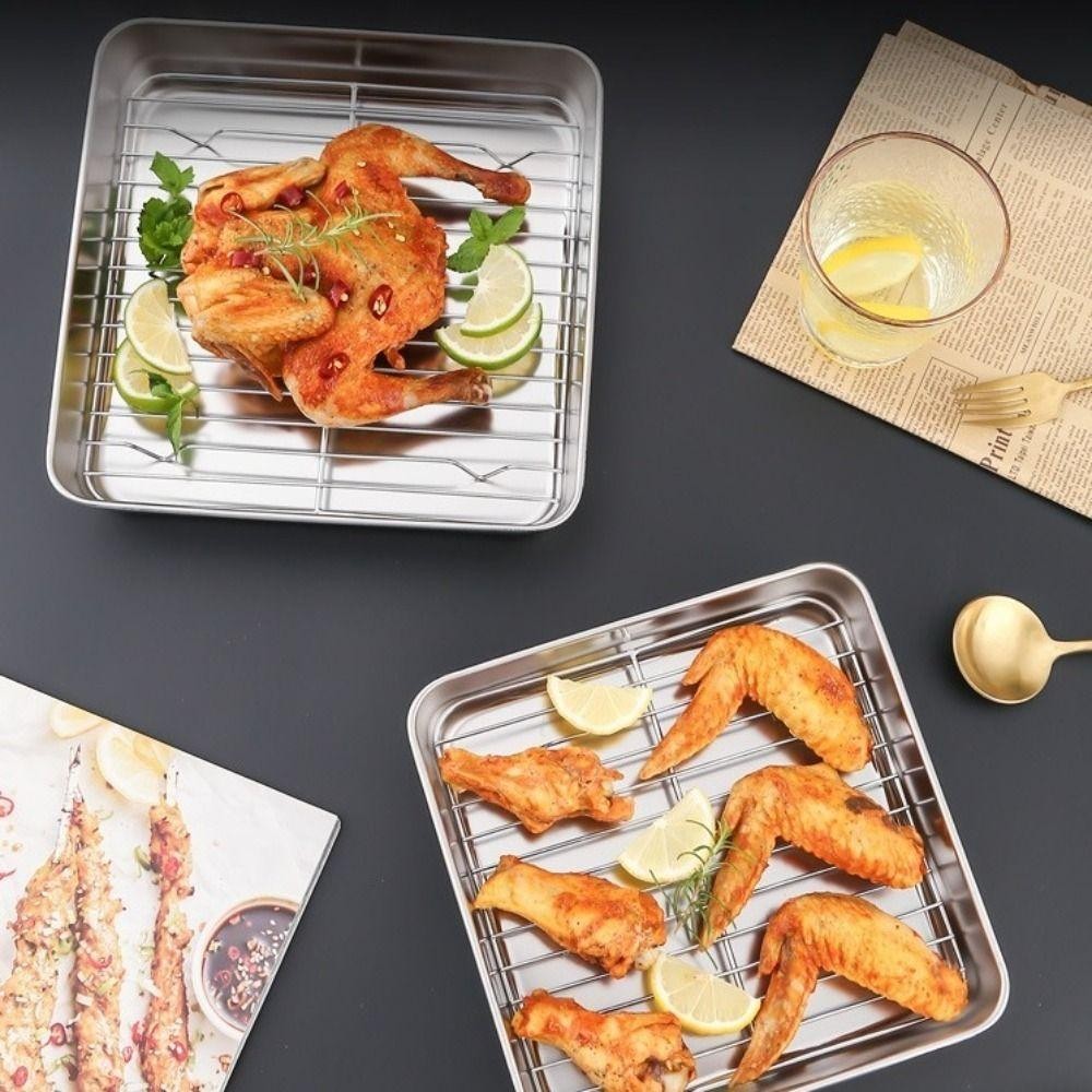 Khay BBQ ANHUITYJ, Dụng cụ nướng Chảo nướng bằng thép không gỉ 304, Giá làm mát chống dính hình chữ nhật abong ntt95