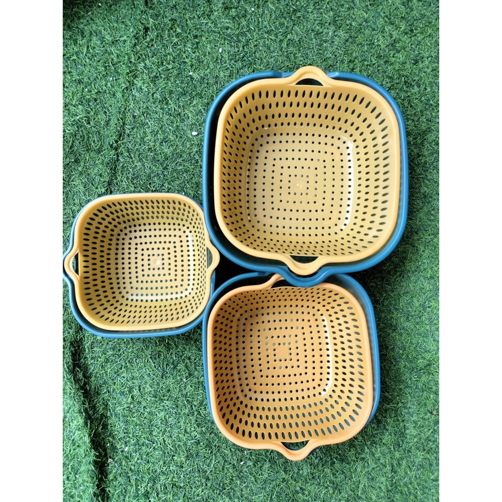 Bộ thau rổ nhựa vuông 6 món Ecoco, Bộ rổ nhựa Việt Nhật dày đẹp [Giao Màu Ngẫu Nhiên]
