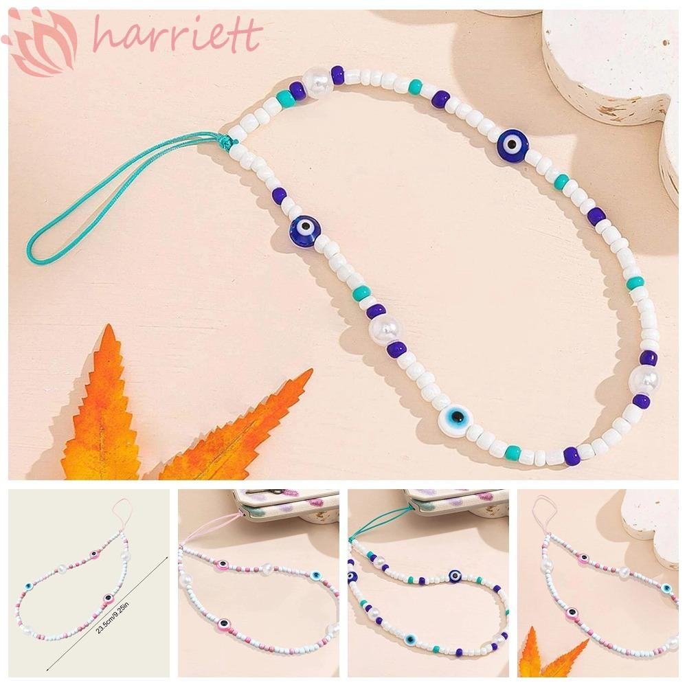 HARRIETT Blue Evil Eye Dây Xích Điện Thoại, Devil Eye Glass Rice Hạt Dây Điện Thoại, Dây Đeo Điện Thoại Vintage Charm Màu Xanh Thời Trang Dây Đeo Điện Thoại Di Động Bé Gái