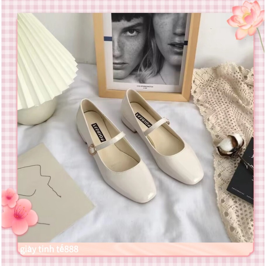 🔥Còn hàng🔥Giày Mary Jane Nữ,giày mũi vuông,dây đeo chéo đỏ, trắng và đens(size35-42)