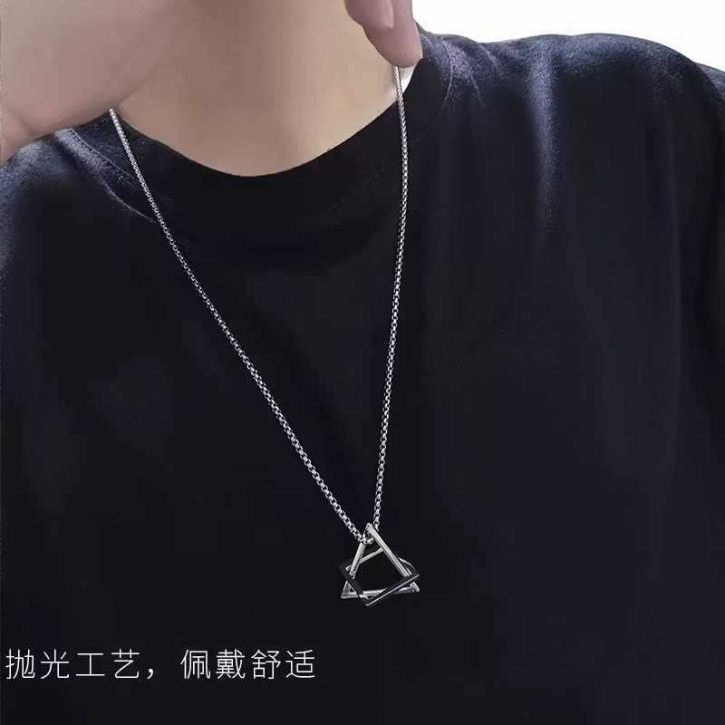Mặt dây chuyền hình vuông tam giác độc đáo thời trang bằng thép titan Vòng cổ hình học nam không phai màu