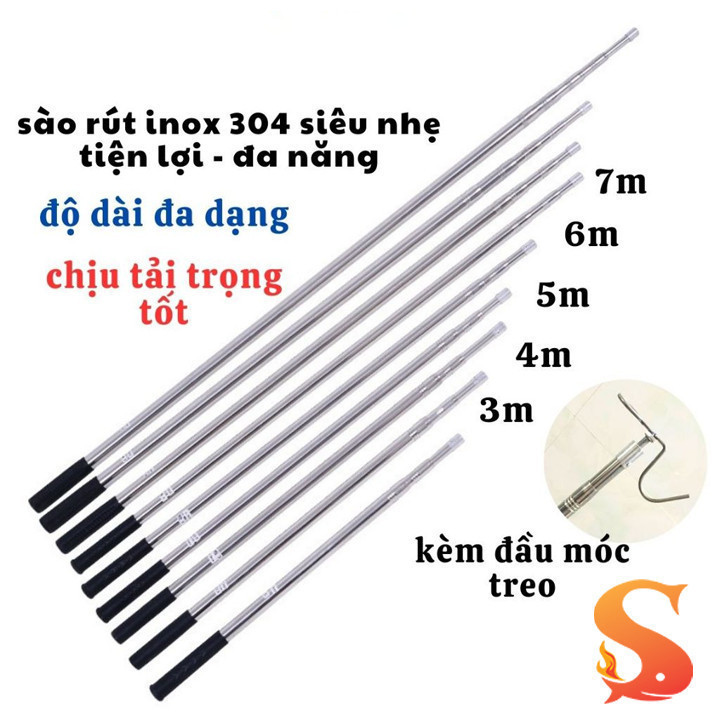 Sào inox bẫy chim, treo lồng đủ cỡ 3m 4m 5m 6m 7m (tặng kèm móc sào ...