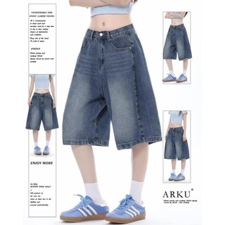 Gksss Quần short denim nam phong cách đường phố Mỹ phong cách cổ điển Nhật Bản dáng rộng giản dị phong cách trung lập