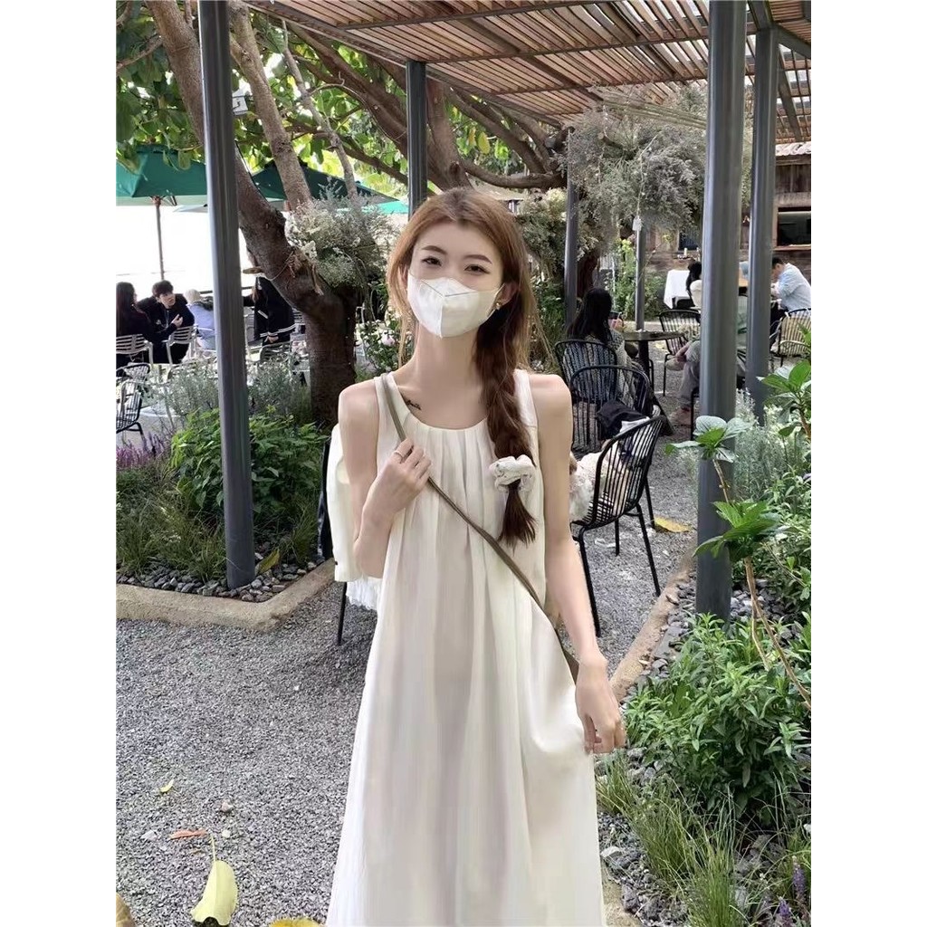 Đầm dài không tay cổ dây cho phụ nữ, thời trang mới mùa hè, phong cách nghỉ dưỡng bãi biển