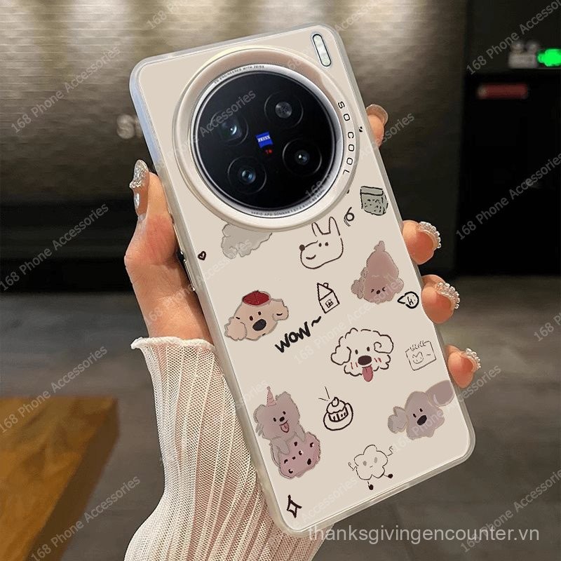 Ốp lưng Vivo X200 Pro, ốp lưng Vivo X200, hình mèo hoạt hình dễ thương, chó dễ thương, ốp chống sốc, phong cách Ins, mờ, cứng, mạ IMD, nút bấm, viền silicone mềm, bao điện thoại cho các cô gái sinh viên