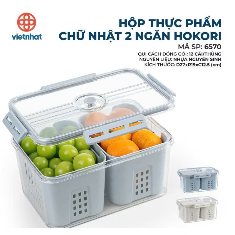 Hộp Đựng Thực Phẩm Chia Ngăn Việt Nhật Hokori 2 Lớp Ráo Nước Lưu Trữ Thực Phẩm Trong Suốt-Việt Nhật Plastic HN