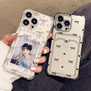 Bowknot Đựng Thẻ Khe Cắm Túi Ốp Lưng Điện Thoại Cho iPhone 16 15 Pro Max 14 Plus13 Mini 16E Vỏ Điện Thoại TPU Trong Suốt Chống Sốc Sang Trọng Thời Trang Cao Cấp Phụ Kiện Chất Lượng Cao