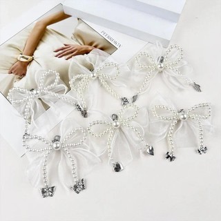 Dây trang trí ruy băng lụa ngọc trai nơ cho giày thể thao, phụ kiện kim loại mặt dây chuyền thời trang