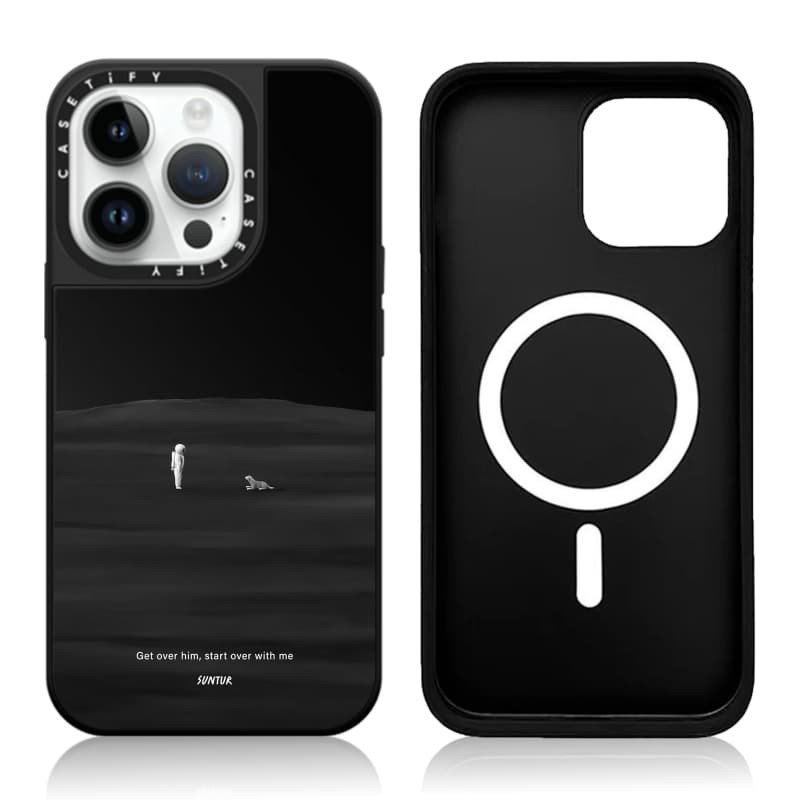 CASETiFY X Suntur Hãy vượt qua anh ấy, bắt đầu lại với tôi Vỏ IPhone gương đen & bạc hút từ tính IPhone 16 15 14 13 12 Pro Max Plus Ốp điện thoại cứng có hộp khắc logo