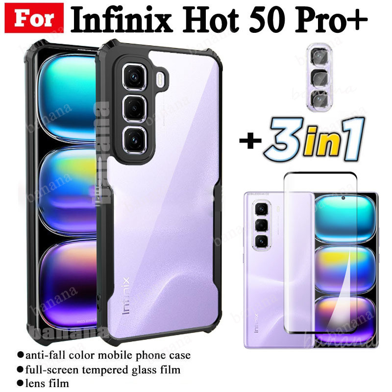 Ốp điện thoại di động chống rơi 3in1 Infinix Hot 50 Pro + 4G cho Infinix Note 40 Pro + Note 40 Pro Plus Phim kính cường lực + Phim ống kính