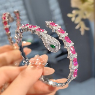 Châu Âu Mỹ ins Phong Cách Mới Kim Cương Đỏ Corundum Rắn Vòng Tay Nhẫn Nữ