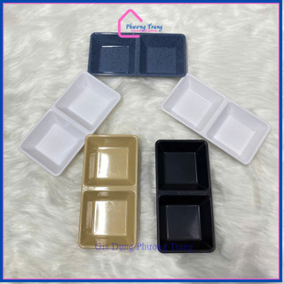 Khay, Chén Đựng Gia Vị Bằng Nhựa Melamine Vuông 2 Ngăn Lớn (15*7.5*2.5cm) - Phương Trang