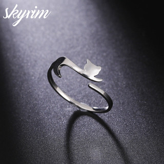 SKYRIM Nữ Titanium Thép Không Gỉ Nhẫn Vàng Lười Biếng Mèo Mở Đồ Trang Sức Điều Chỉnh
