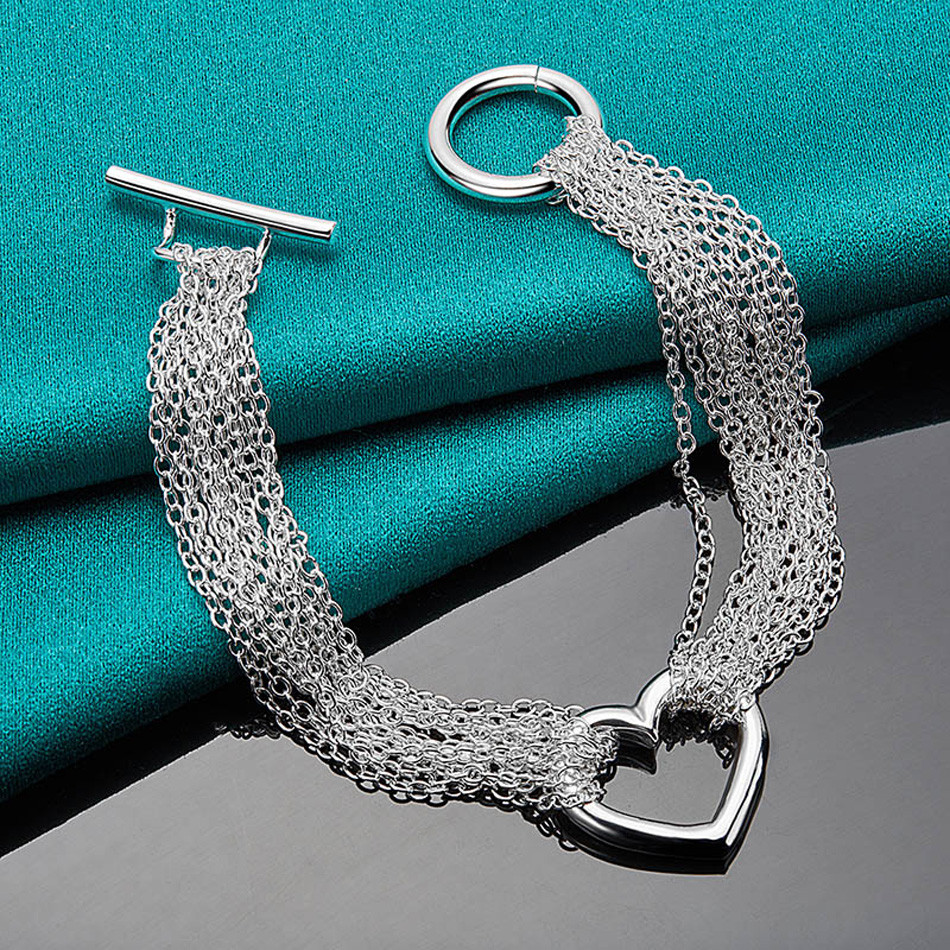URMYLADY Bạc 925 Nhiều Dây Xích Khung Tình Yêu Vòng Cổ Vòng Tay Dành Cho Nữ Bộ Trang Sức Thời Trang