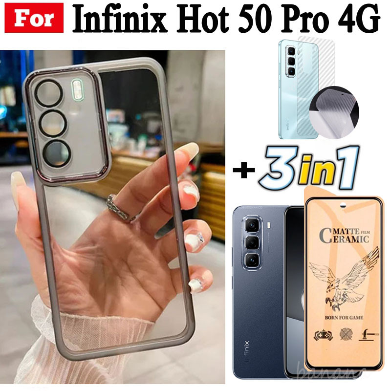 3 trong 1 Infinix Hot 50 Pro 50i 50 4G 5G TPU Mềm Silicon Trong Suốt Vỏ Điện Thoại Có Camera Bảo Vệ Mặt Sau + Kính Cường Lực Riêng Tư + Phim Mặt Sau