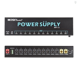 Moskyaudio Bộ nguồn bàn đạp đàn Guitar 12 kênh với bảo vệ ngắn mạch độc lập Đèn báo nguồn LED Đầu ra USB Bảng bàn đạp Bộ nguồn cho bàn đạp hiệu ứng đàn Guitar Cổng khác