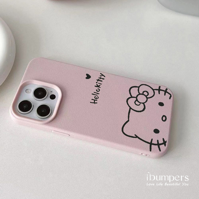 ibumpers Ốp Điện Thoại iPhone Màu Hồng Hello Kitty Ngọt Ngào Tối Giản Cho IPhone 16 15 14 12 13 11 Pro Max IP 7 8 Plus X XS XR Ốp Lưng Mỏng Silicon Mềm Da Họa Tiết