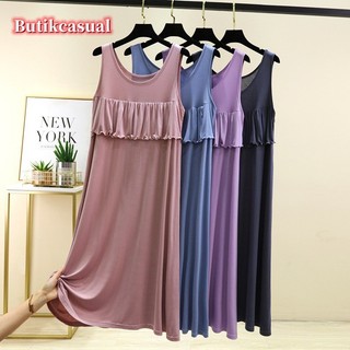 Đầm trơn nữ mùa hè mới không tay áo ngủ giản dị mềm mại váy đi biển