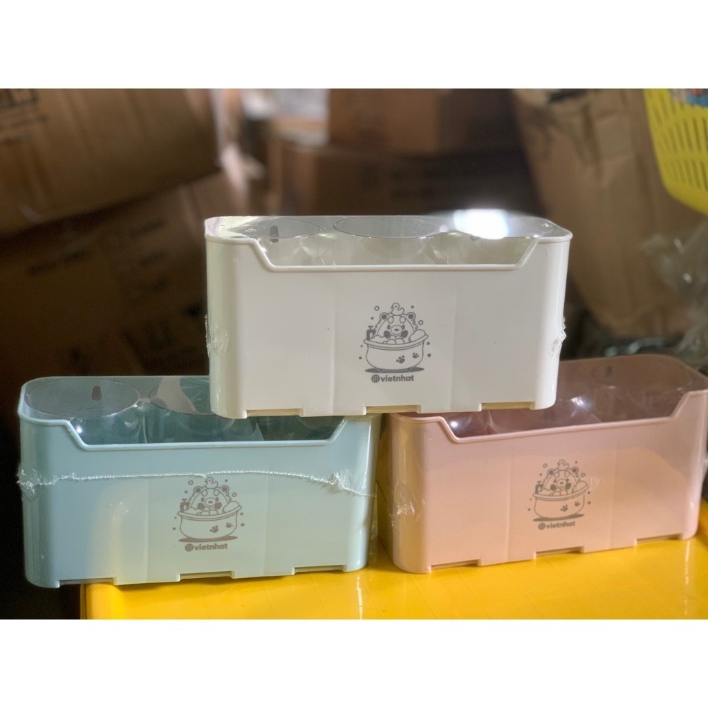 Kệ để bàn chải, cốc và kem đánh răng 1347, Bộ cắm bàn chải 3 cốc - Nhựa Việt Nhật chính hãng