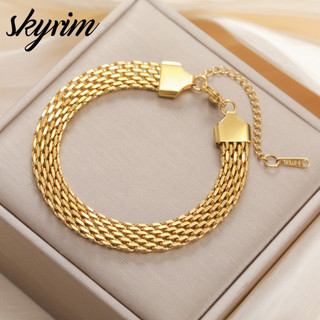 Skyrim Titan Thép Không Gỉ Vòng Tay Đơn Giản Mạ Vàng 18K 5.8MM / 8MM Chiều Rộng Trang Sức Thời Trang Cho Nam Nữ