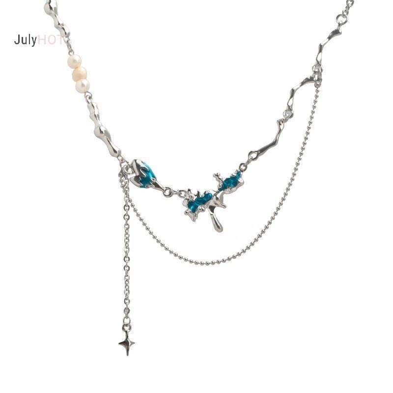 Julyhot Hai Lớp Màu Xanh Bốn Cánh Ngôi Sao Zircon Vòng Cổ Ins Phong Cách Ánh Sáng Sang Trọng Xương Đòn Dây Chuyền Dành Cho Nữ Bạn Gái Món Quà Trang Sức Massivedeals