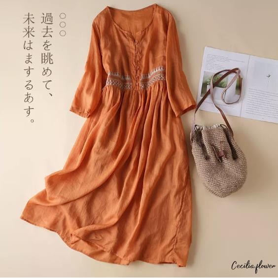 Đầm Mùa Hè Nữ Cổ Điển Thêu 3 / 4 Tay Midi Đầm Cho Cocktail Kỳ Nghỉ Câu Lạc Bộ Dạo Phố