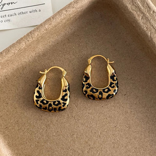 Da Báo In Nhỏ Giọt Glaze Hình Chữ U Bông Tai Nữ Phong Cách Mới Bông Tai Độc Đáo Thiết Kế Niche Khóa Tai