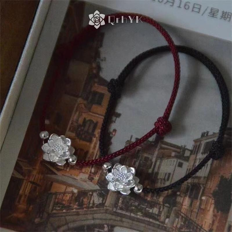 QrhYK Phong Cách Trung Hoa Tay Hoa Sen May Mắn Lắc Tay Cho Nữ Đơn Giản Tinh Tế Có Thể Điều Chỉnh Vòng Tay Trang Sức Phụ Kiện Quà Tặng Mới