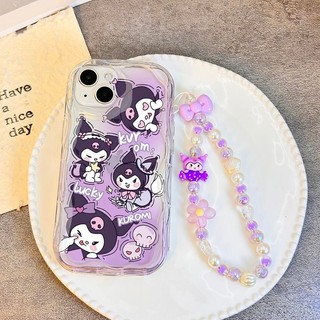 Cinnamoroll Kuromi Melody Ốp Lưng Tương Thích Cho iPhone 15 16 13 Pro 16E 14 11 12 Pro Max 13 Mini 16 15 14 Plus Cô Gái Hạt Hoạt Hình Dây Xích Nơ Mềm TPU Vỏ Điện Thoại