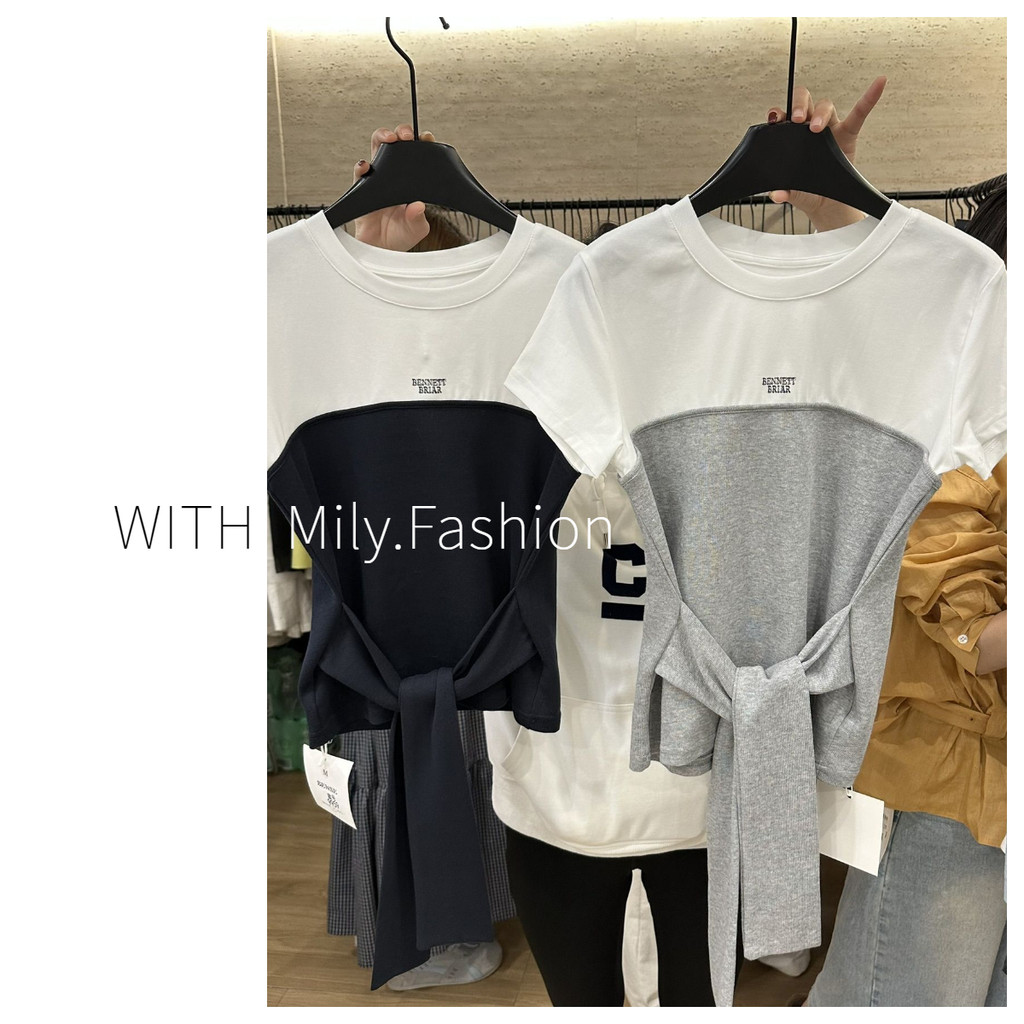 Milyfashion Giả Hai Mảnh Slim-Fit Phối Màu Phối Ren Ngắn Tay T