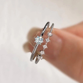 Bộ 2 Món S925 Bạc Zircon Nhẫn Trang Sức Thời Trang Đơn Giản Quà Tặng Nữ