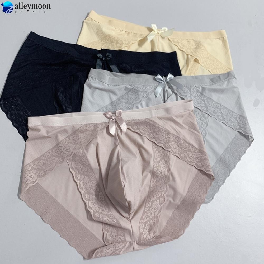 Mềm Nam Ren Băng Lụa Quần Lót Thông Bikini Quần Đùi Túi G Dây Kaki / Vàng