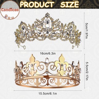 Csndices 2 Chiếc Prom King and Queen Crowns King Crowns dành cho nam Vương miện hoàng gia đính đá Vương miện nữ hoàng cho nữ Halloween Đám cưới Sinh nhật Tốt nghiệp VN