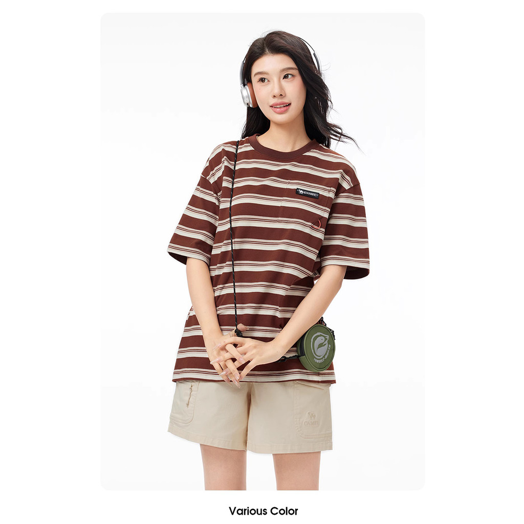 Ảnh Váy sọc nữ CAMEL CROWN Váy Polo dáng rộng tay ngắn khí chất 4