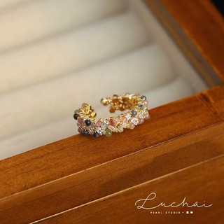 Nhẫn Nhiều Màu Sắc Tourmaline Zircon Nhẫn Có Thể Điều Chỉnh Cho Nữ Vòng Chỉ Tay Ngũ Sắc Vintage Niche Thiết Kế Tinh Tế Đa Năng Chỉ Số Nhẫn