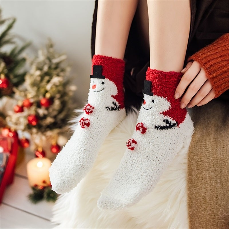 YIOI Ngày Lễ Theo Chủ Đề San Hô Lông Cừu Tầng Tất Cho Ấm Áp Mặc Nhà Unisex Giáng Sinh Họa Tiết Hoạt Hình Fuzzy Dép Tất Hồ