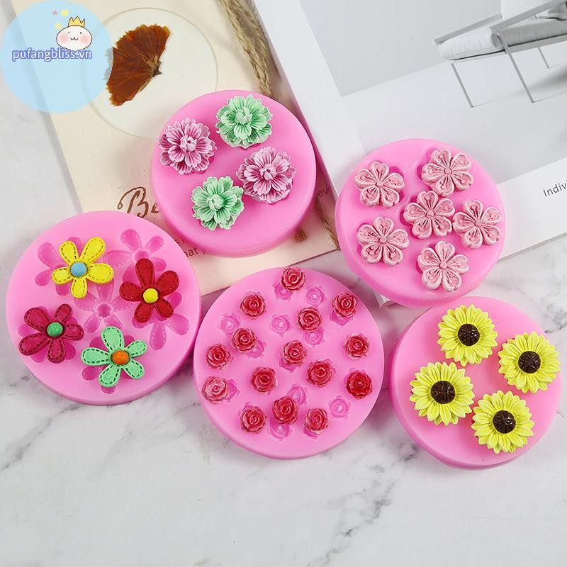 Pufangbliss Bộ sưu tập hoa đa phong cách Khuôn silicon DIY Bánh được trang trí bằng kẹo mềm dạng lỏng Khuôn nướng bánh nhà bếp VN