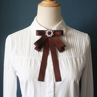 Nữ Họa Tiết Kẻ Sọc Nơ Nơ Thắt Nơ Cà Phê Retro Màu Nâu Ruy Băng Cổ Phụ Kiện Màu Nâu