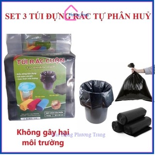 3 cuộn (1kg) túi đựng rác đen, bao rác tự phân hủy sinh học trung 55x65 - Phương Trang