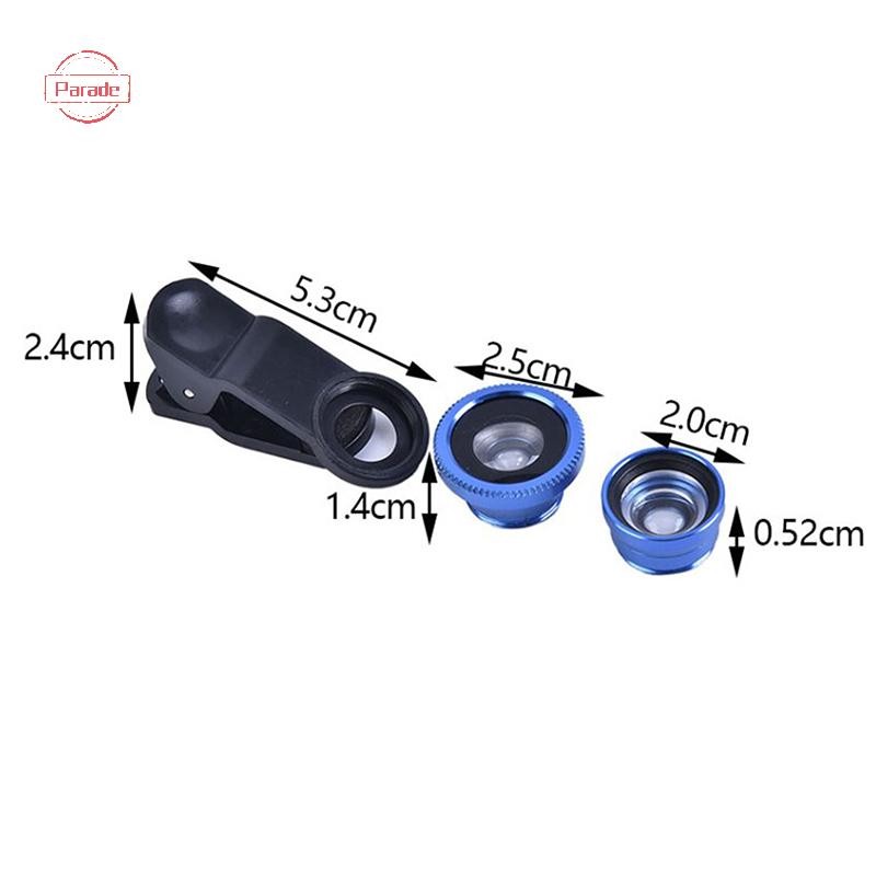 Parade 3In1 Ống Kính Điện Thoại Camera Chung Cho Điện Thoại Thông Minh Góc Rộng Ống Kính Mắt Cá Và Kẹp Bộ Camera Macro Cho Điện Thoại Di Động Đa Năng VN