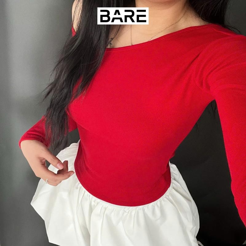 BARE_Áo Lệch Vai Kiểu Dài Tay Ôm Body Quyến Rũ Chất Thun Borip Mềm Mịn Cho Nữ_A405 Women Top