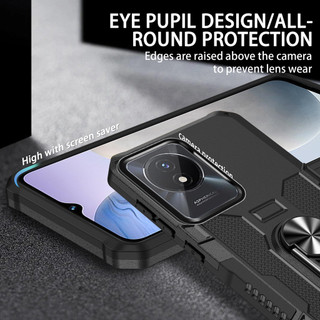 Dành Cho Vivo Y02 4G / Y02A / Y02t Ốp điện thoại PC Cứng Mặt Sau Mềm TPU Edge Bảo Vệ Camera Vòng Giá Đỡ Chân Đế Chống Sốc Mỏng Vỏ