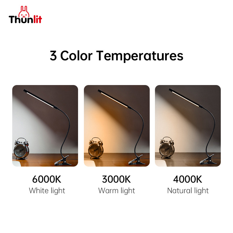 Ảnh Đèn kẹp đầu giường Thunlit có ống mềm kim loại 7W cắm USB 10 độ sáng 3 nhiệt độ màu 4