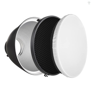Đĩa khuếch tán phản quang 9 Inch Bowen Mount Photography Lamp Shape Dish với 60°Lưới tổ ong & vải mềm trắng cho Studio nhấp nháy Flash Light Speedlite