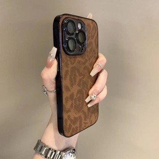 Ốp Điện Thoại Da Báo Viền Mạ Điện Sang Trọng Cho iPhone16 Pro Max 15 14 13 12 11 Pro Max Camera Chống Sốc Bảo Vệ Toàn Diện Ống Kính Ốp Lưng Cứng Chống Rơi