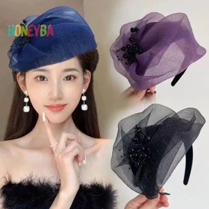 < Honeyba > Mũ nửa thanh lịch kiểu Pháp Retro Hair Hoop Bữa tối Băng đô dành cho nữ Cô gái Mũ nón khí chất Phụ kiện tóc