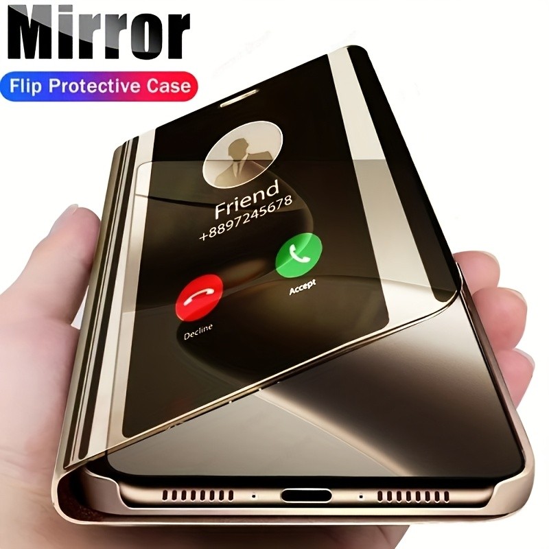 Ốp điện thoại vỏ sò giả da từ tính cho Samsung Galaxy S 25 24 23 22 21 20 PLUS FE ULTRA 4G 5G có giá đỡ gương thông minh